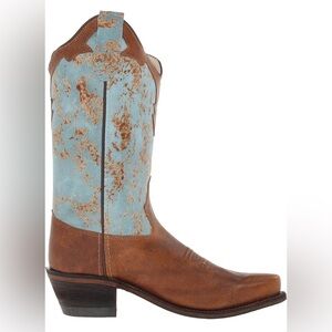 Old West Turquoise Children's Girl Leather Snip Toe 8in Cowboy Boots Size 13 EUC
